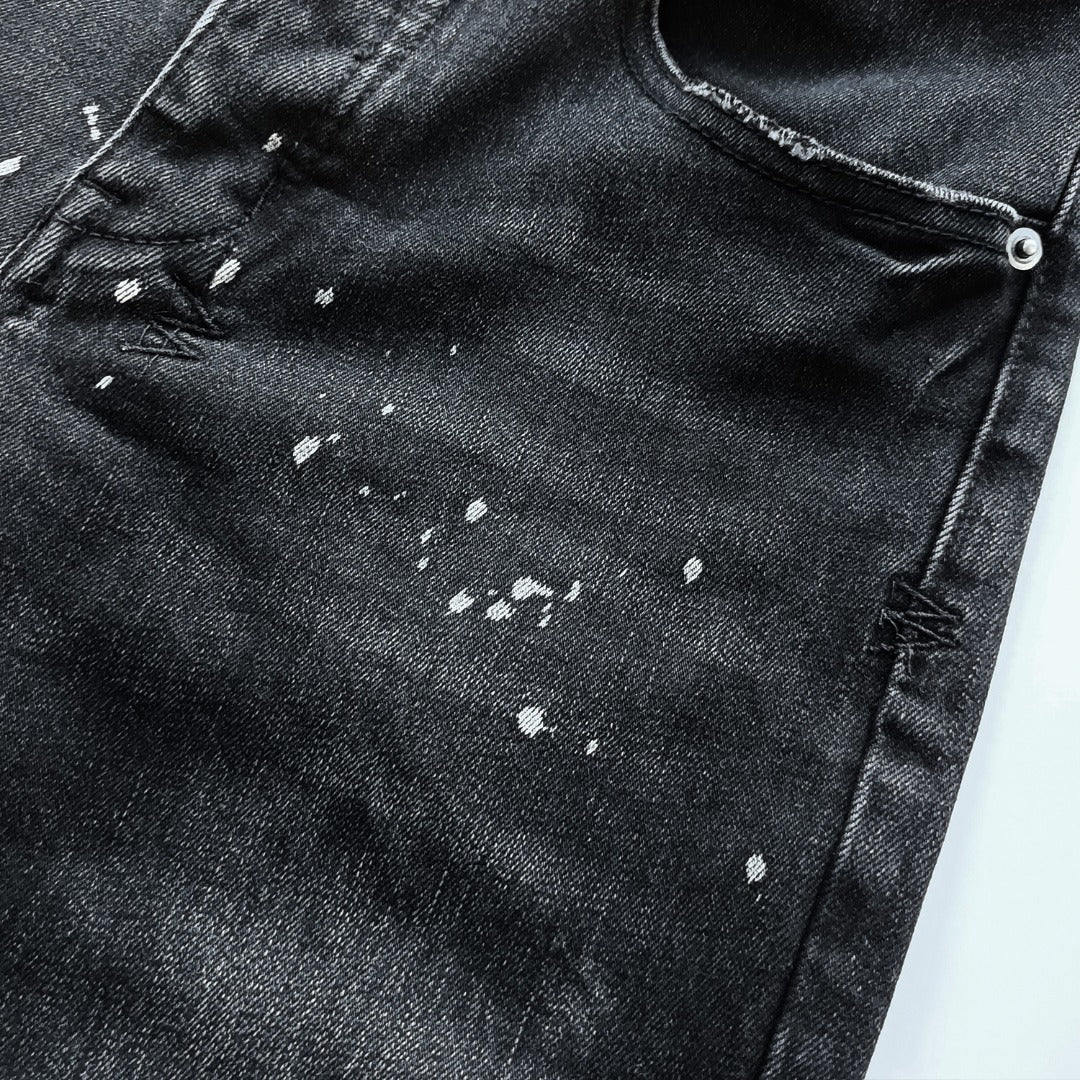 Ksubi Van Winkle Men's Washed Black Distressed Paint Splatter Jeans