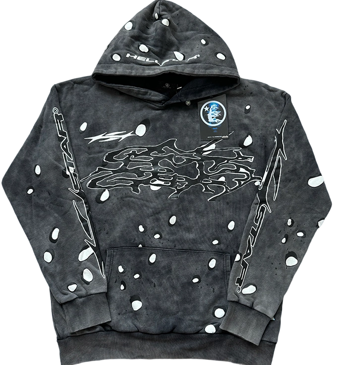 Hellstar Dot Splatter Graphic Hoodie - Washed Black/White