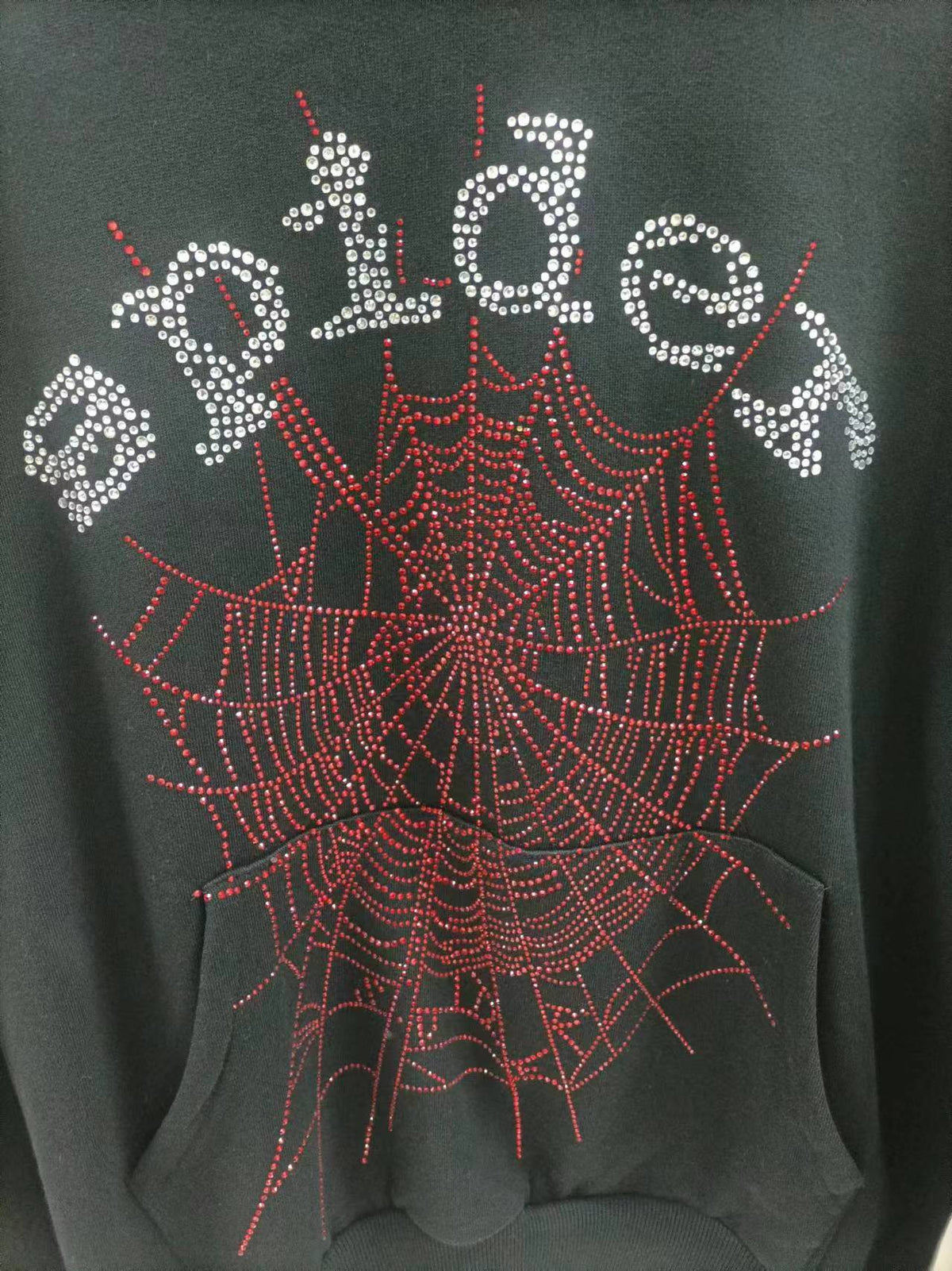Sp5der OG Rhinestone Logo Hoodie 'Black White'