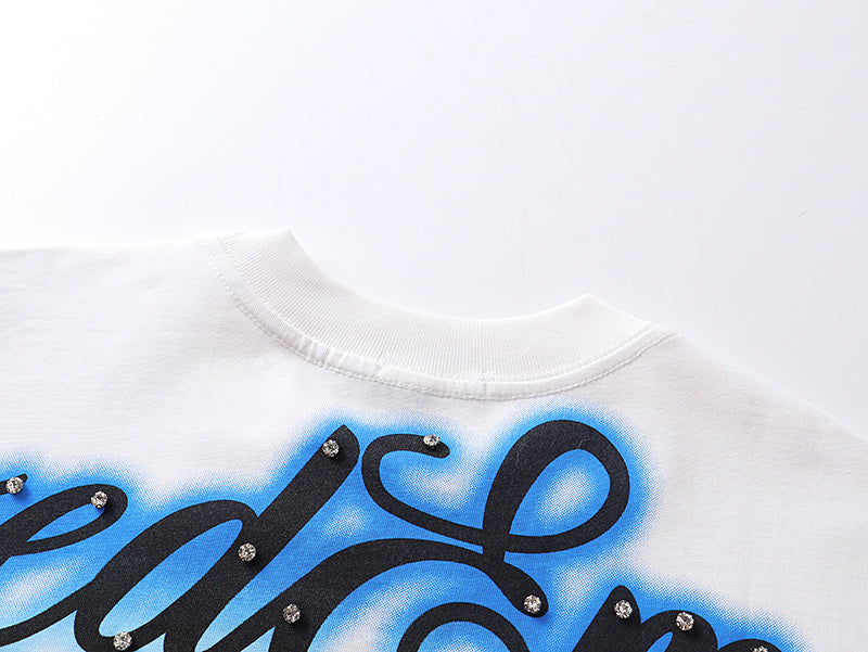 Mixed Emotion Rhinestone Angel Graphic Tee Y2K Cropped Top