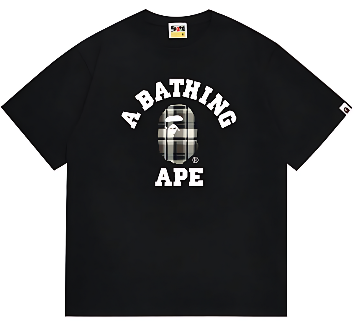 BAPE Check College Logo Graphic T Shirt Black White