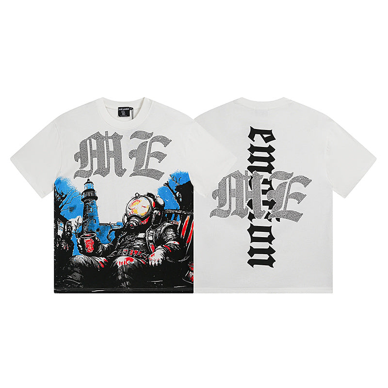 Mixed Emotion Rhinestone Diver Tee Y2K Hip Hop T-Shirt