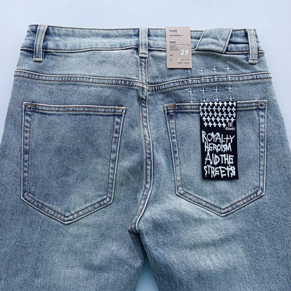 Ksubi Men's Washed Blue Ripped Letter Printing Jeans