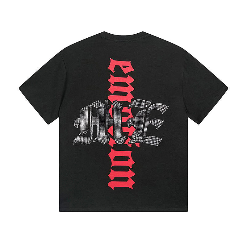 Mixed Emotion Vintage Rhinestone Letter Print T-Shirt Octopus Graphic Tee