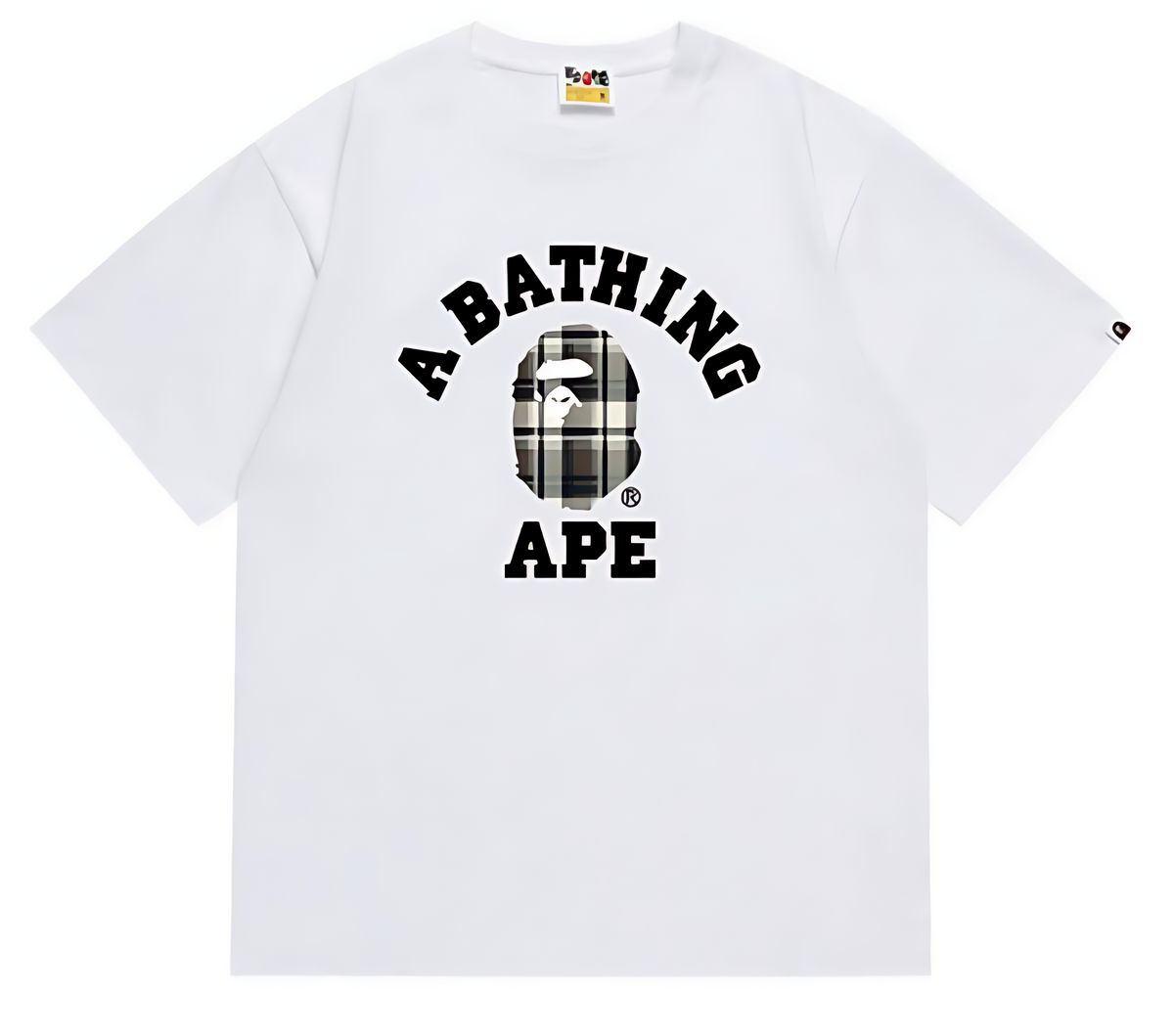 BAPE Check College Logo Graphic T Shirt Black White