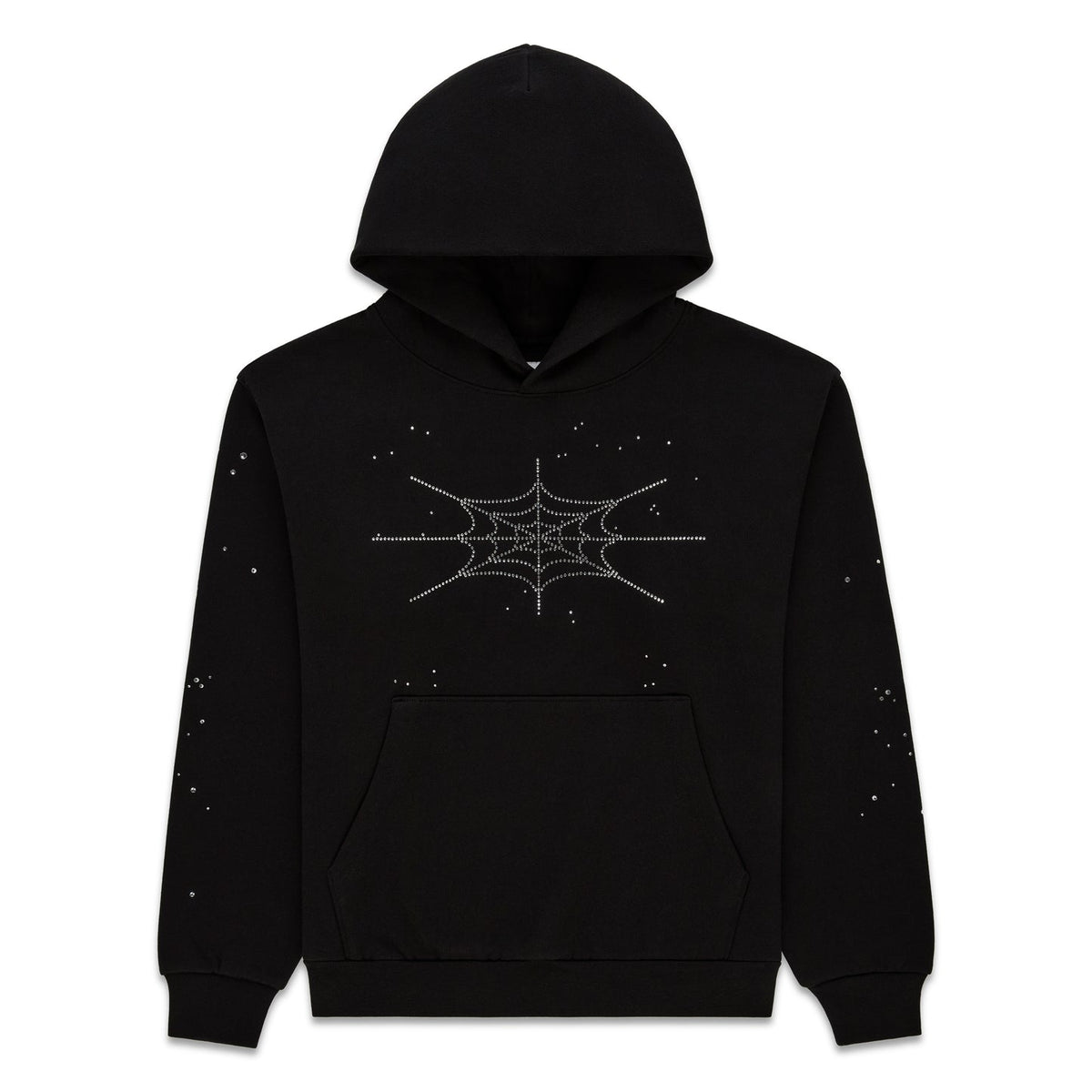 Sp5der Rhinestone Silk Hoodie Black