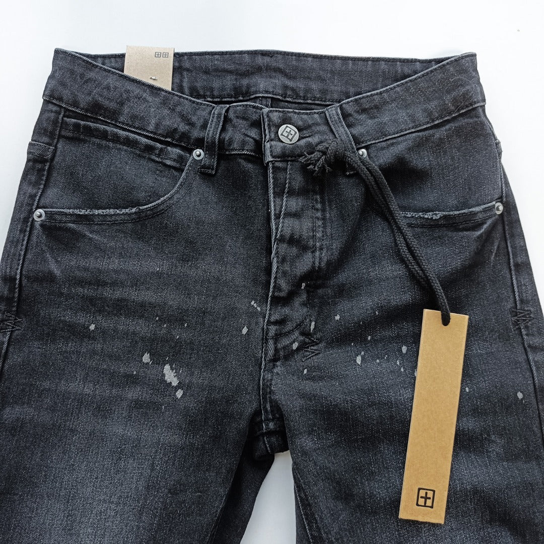 Ksubi Van Winkle Men's Washed Black Distressed Paint Splatter Jeans
