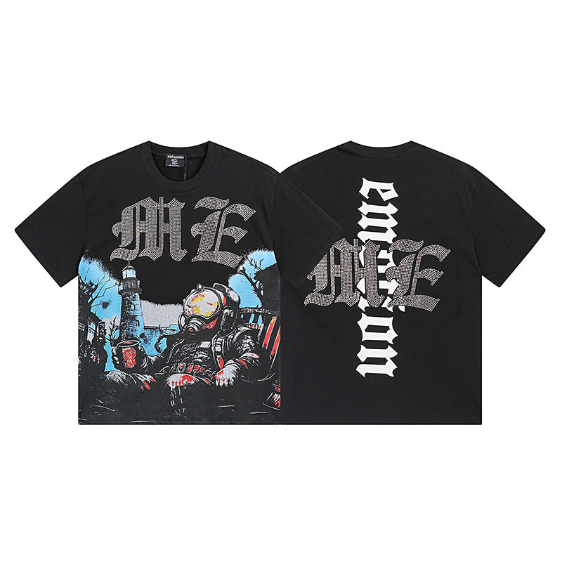 Mixed Emotion Rhinestone Diver Tee Y2K Hip Hop T-Shirt