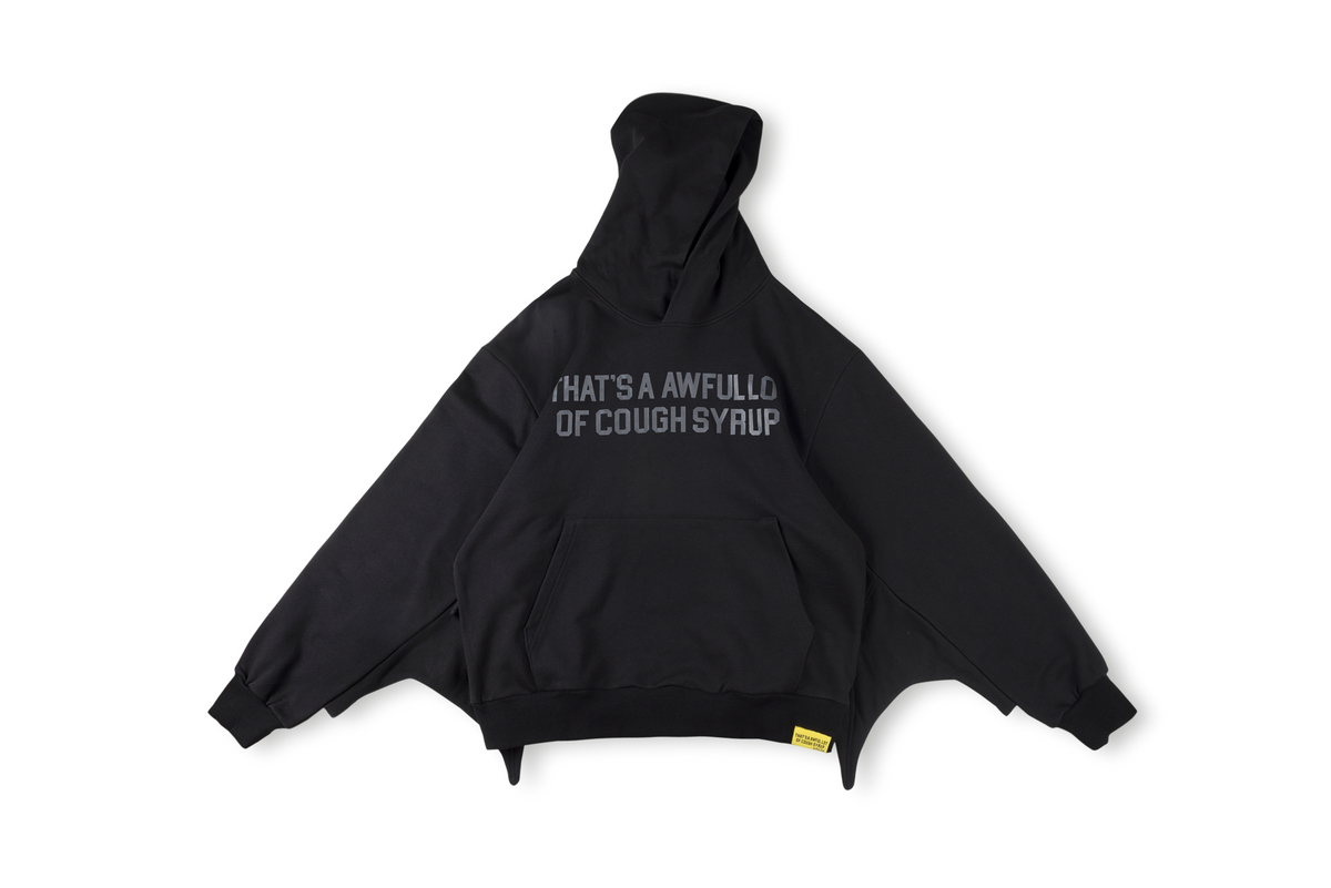 That's A Awful Lot Of Cough Syrup Batwing Hoodie Black Tonal