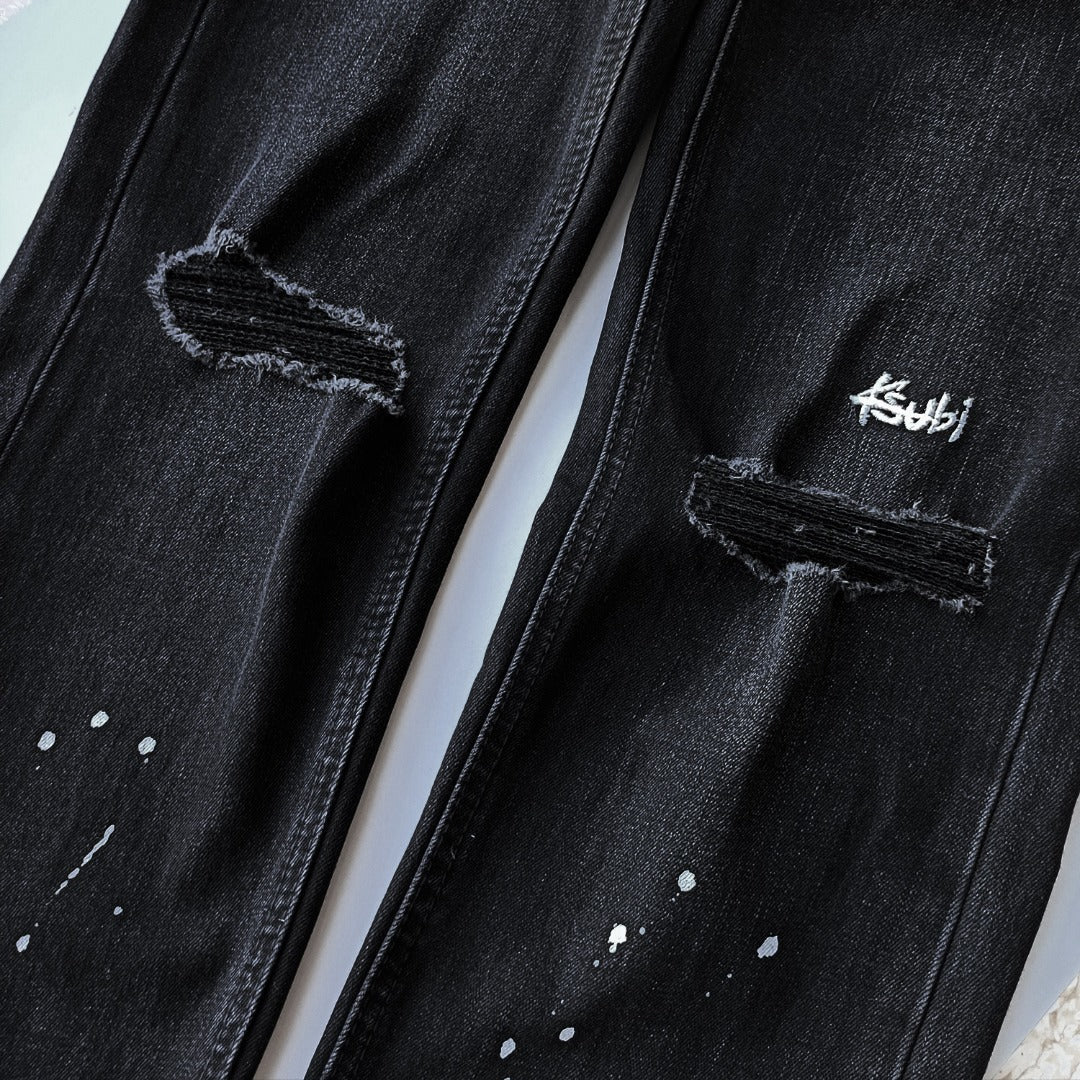 Ksubi Chitch Men's Black Distressed Paint Splatter Jeans