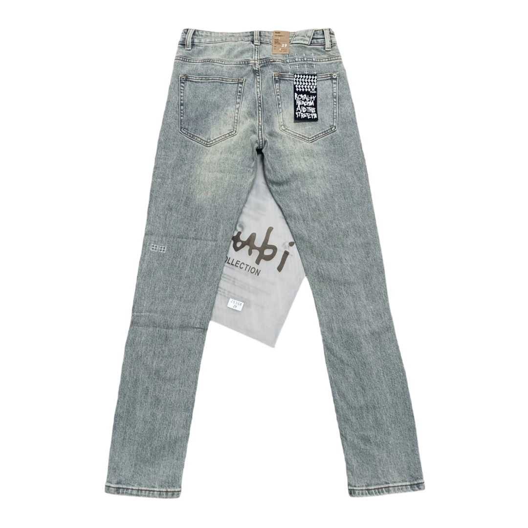 Ksubi Men's Washed Blue Ripped Letter Printing Jeans