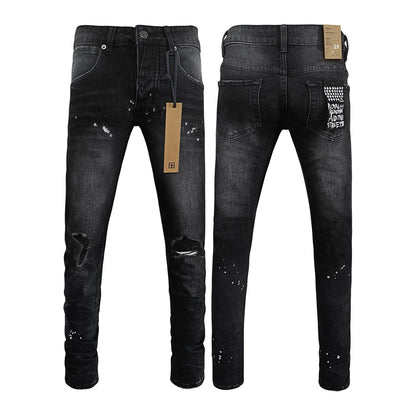Ksubi Van Winkle Men's Washed Black Distressed Paint Splatter Jeans